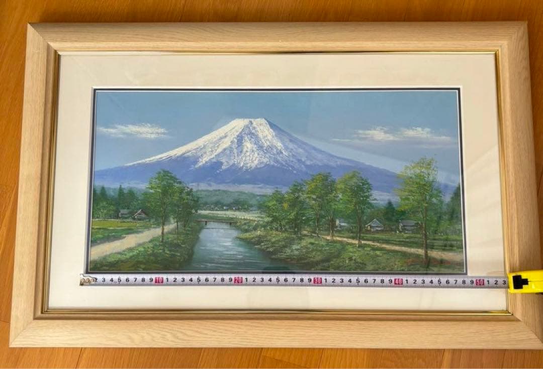 真作‼️ 田所　洋作　忍野富士　油絵画 木製フレーム付き