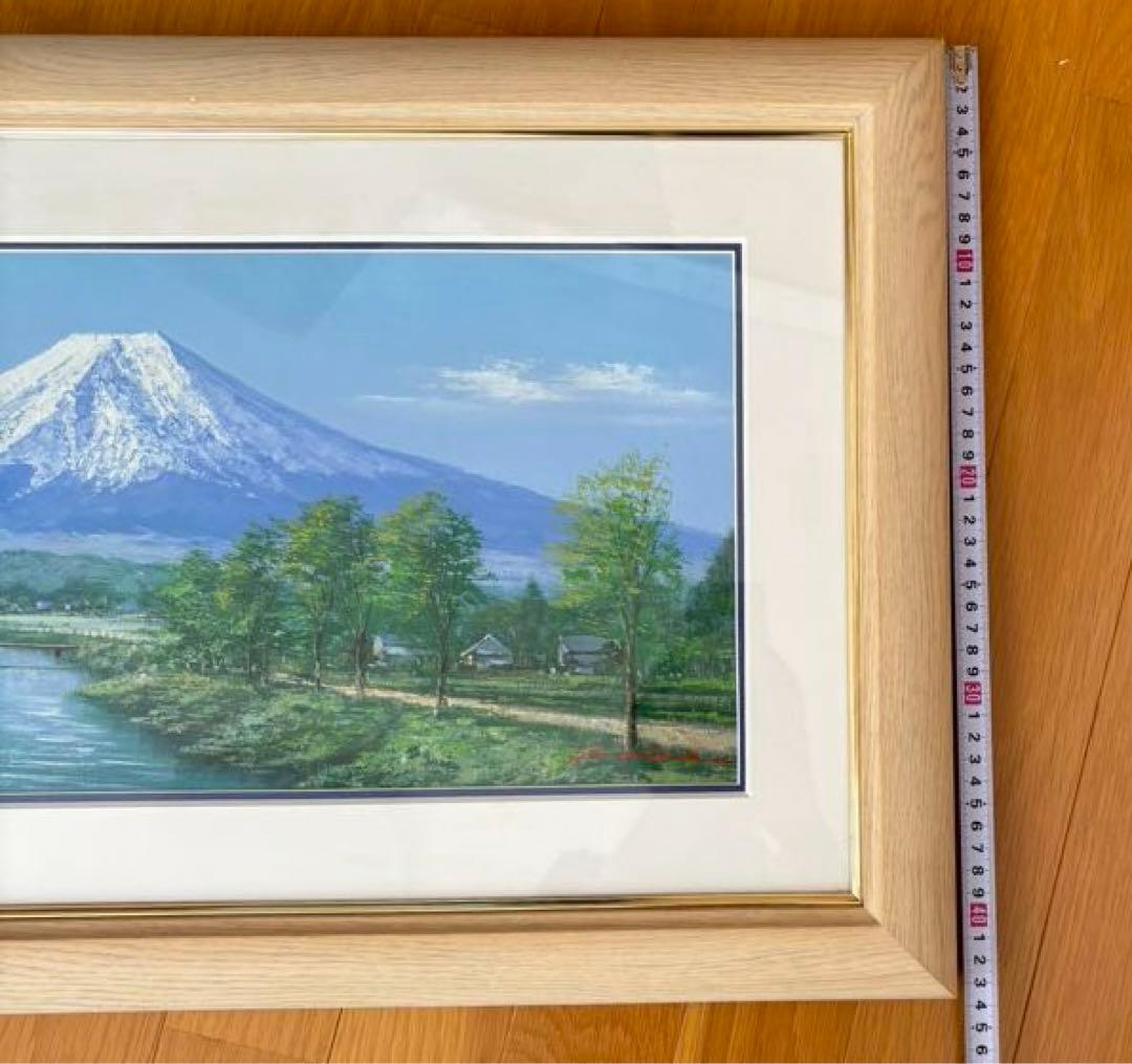 真作‼️ 田所　洋作　忍野富士　油絵画 木製フレーム付き