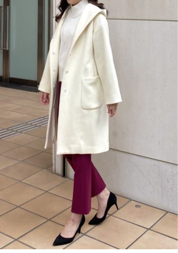 エムプルミエ Super100's ウールフーディコート 38 オフホワイト