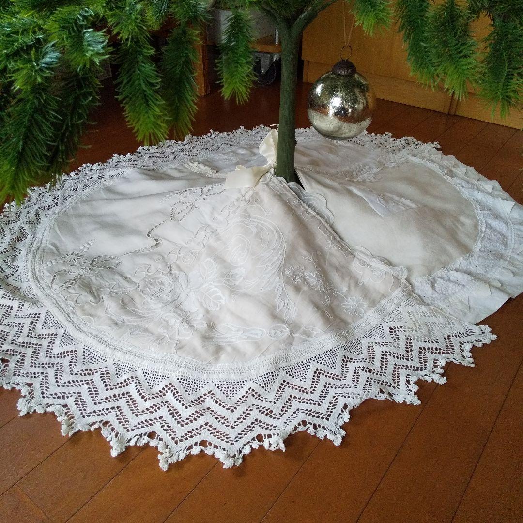 フランスアンティークレース 素材のツリースカート ラグ フリークロス