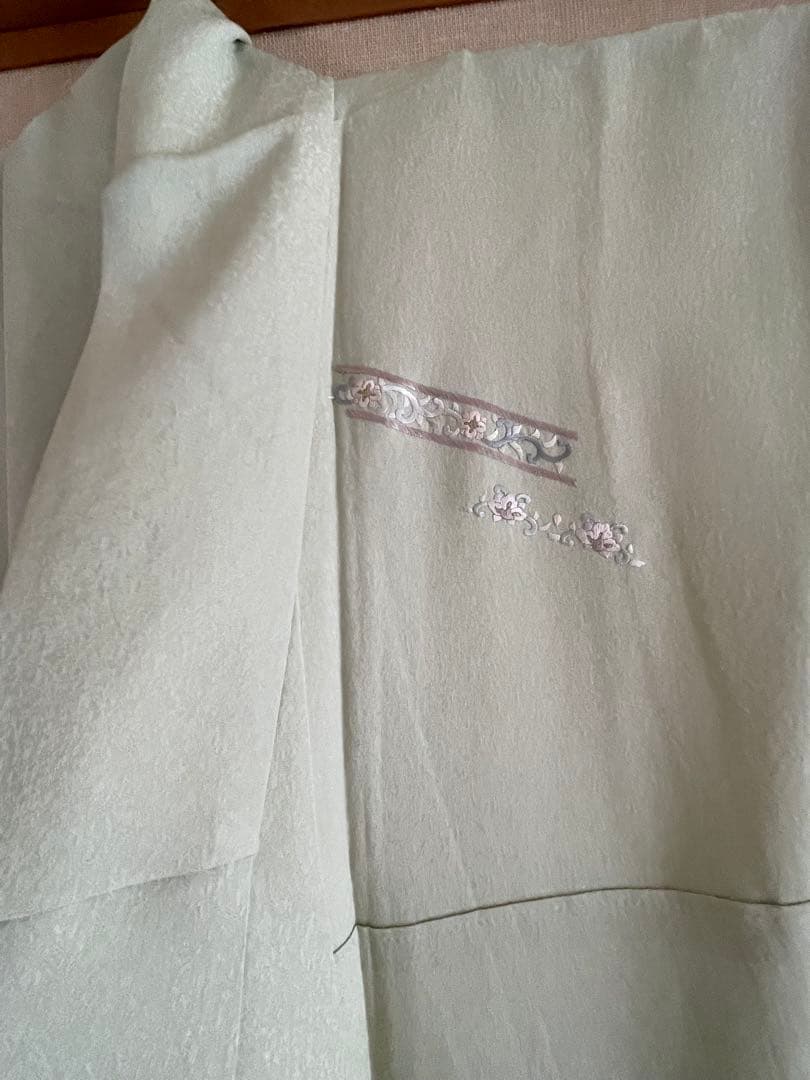 正絹 付け下げ汕頭刺繍 袷 裄丈69.5 身丈171 トール身幅広 ガード加工