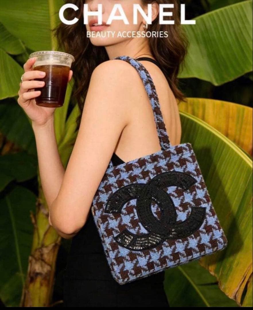 Y*.様 シャネル CHANEL 千鳥 ブルー スパンコール トートバッグ ノベ