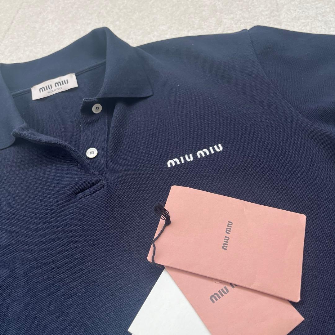本物【即完売】miumiu ポロシャツ ネイビー 紺 ミュウミュウ - メルカリ
