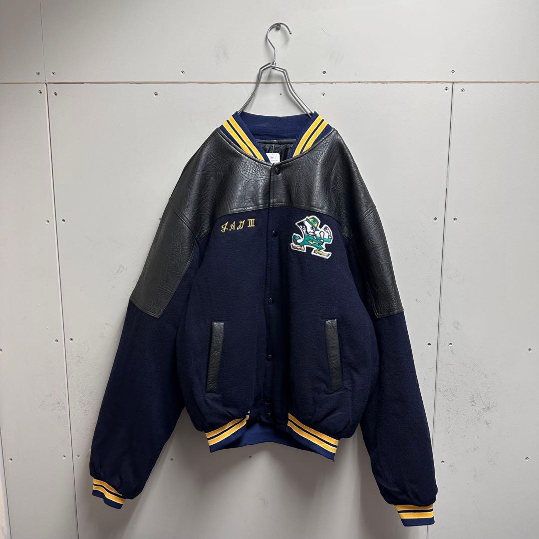 ノートルダム・ファイティングアイリッシュ レザー/ウール 刺繍 スタジャン