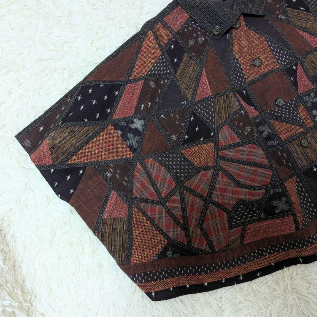 ギエモン オカモト商店 ポンチョ コート パッチワーク 久留米絣