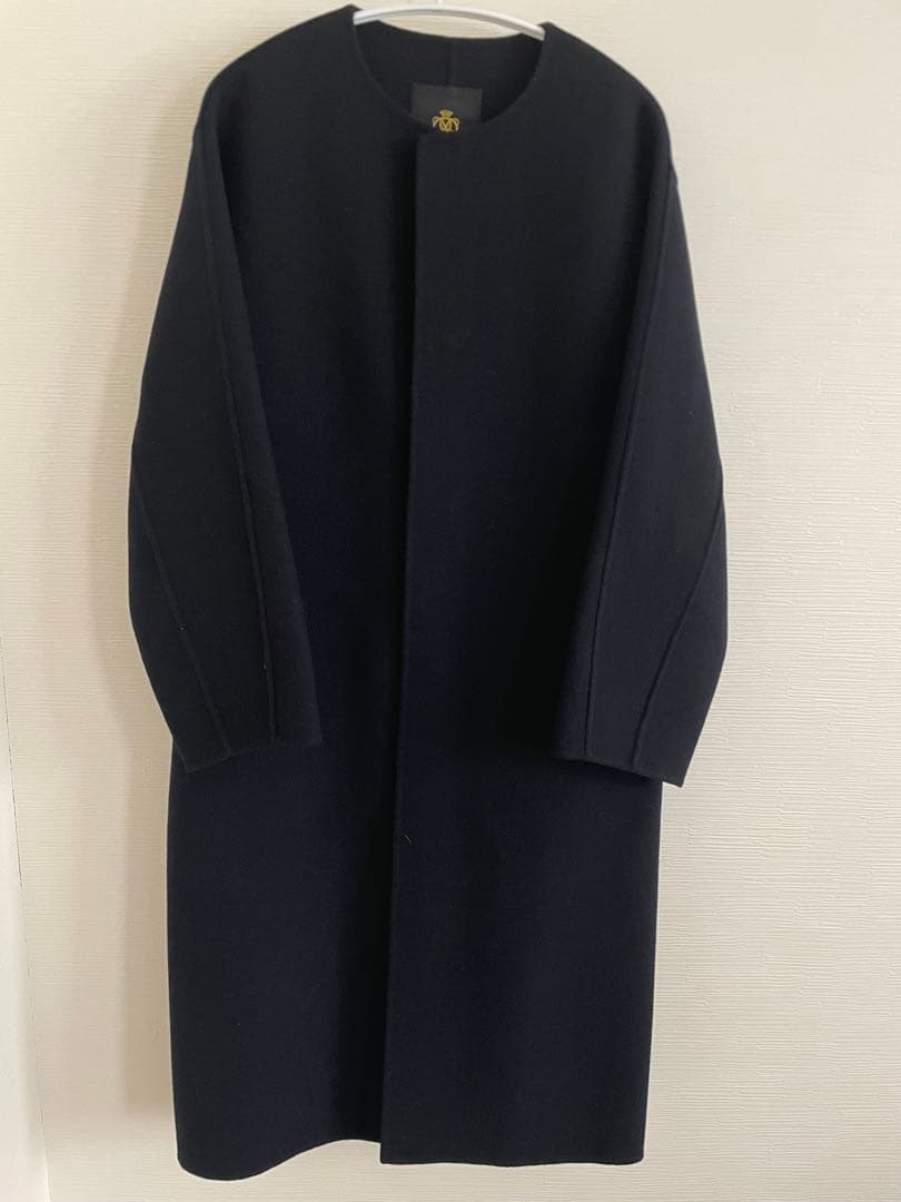 Drawer ドゥロワー ウールリバーコート 36 ネイビー