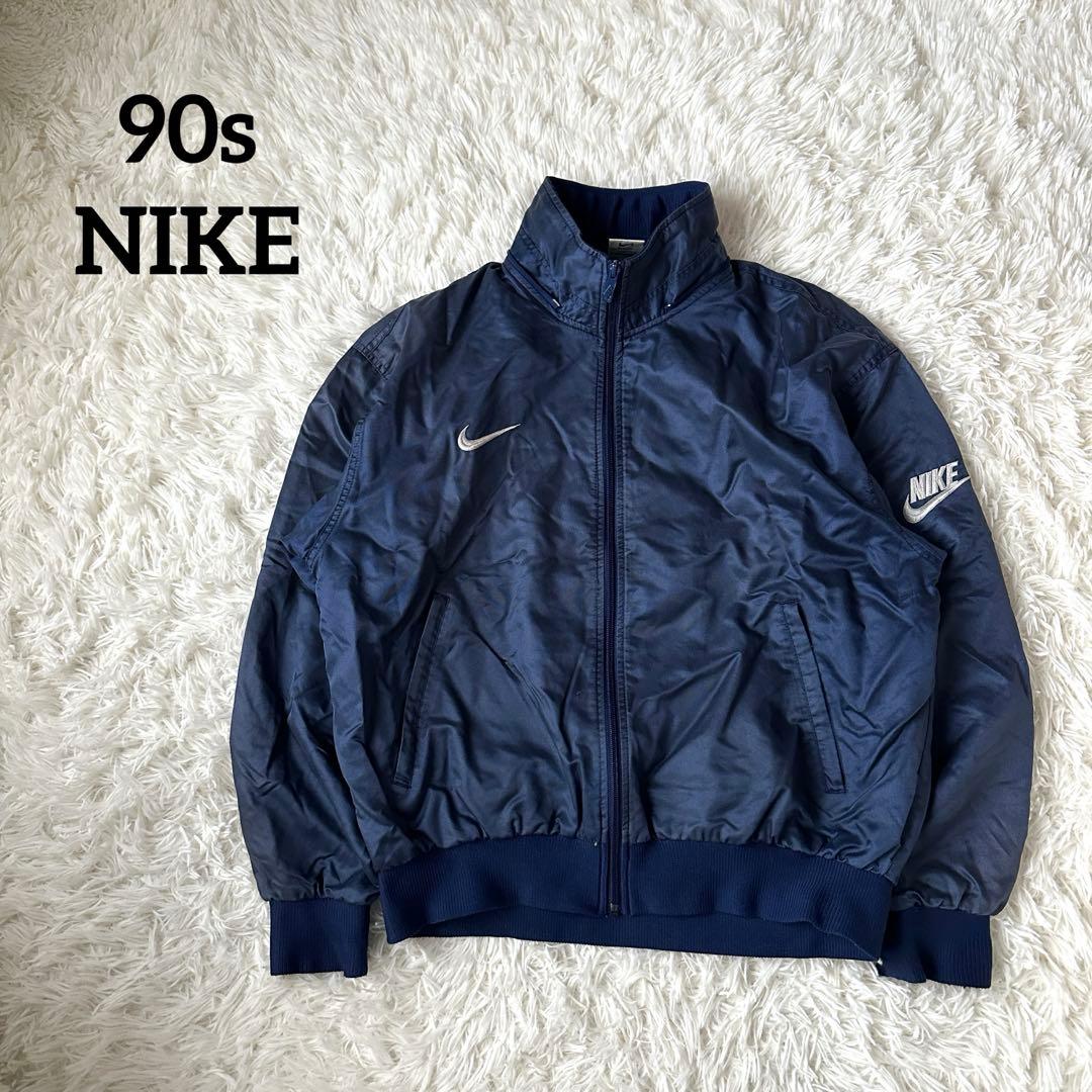 NIKE ナイロンジャケット 銀タグ 90s ネイビー XL 刺繍 ジャンパー