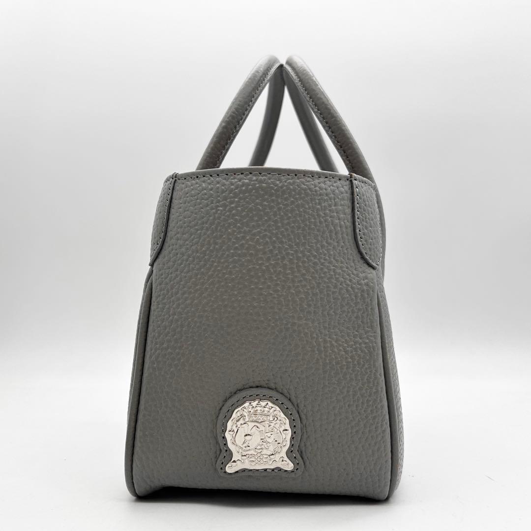 美品 A.D.M.J トートバッグ ハンドバッグ レザー グレー ロゴ 自立