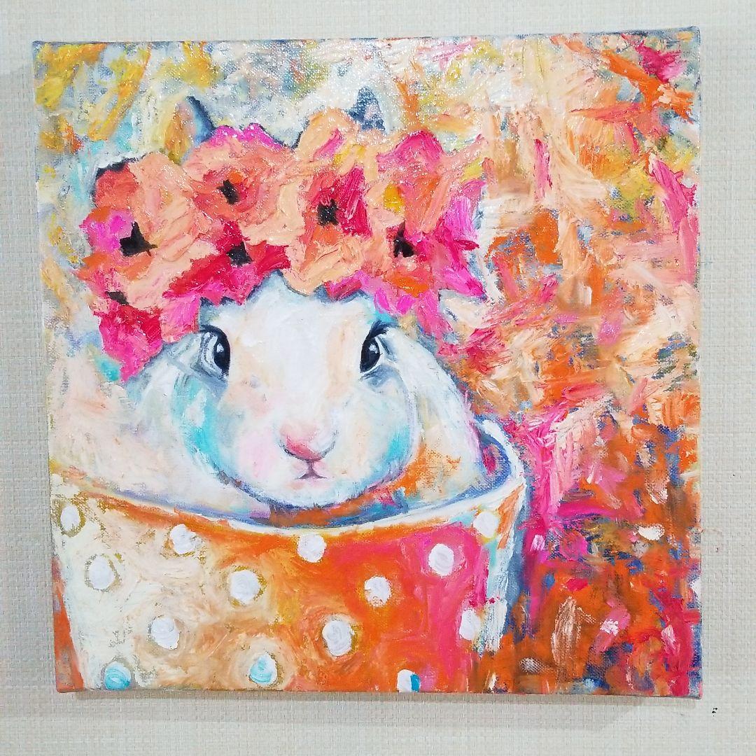 油絵　専用　素焼きのポットに入った花冠のうさぎ 油絵 専用 素焼きのポットに入った花冠のうさぎ 油絵 専用 素焼きの