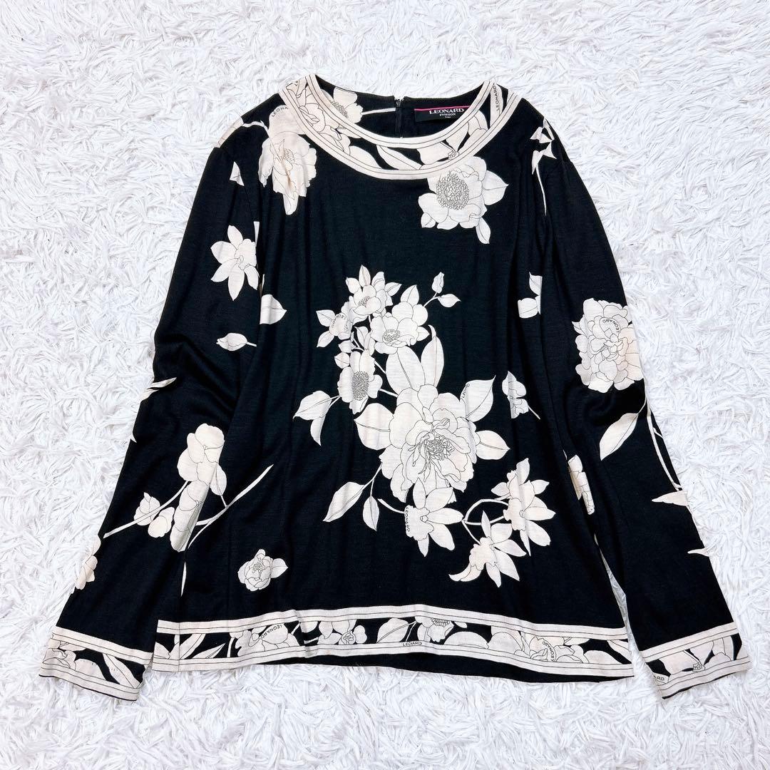 美品 LEONARD レオナール 長袖 花柄 ブラウス カットソー トップス L