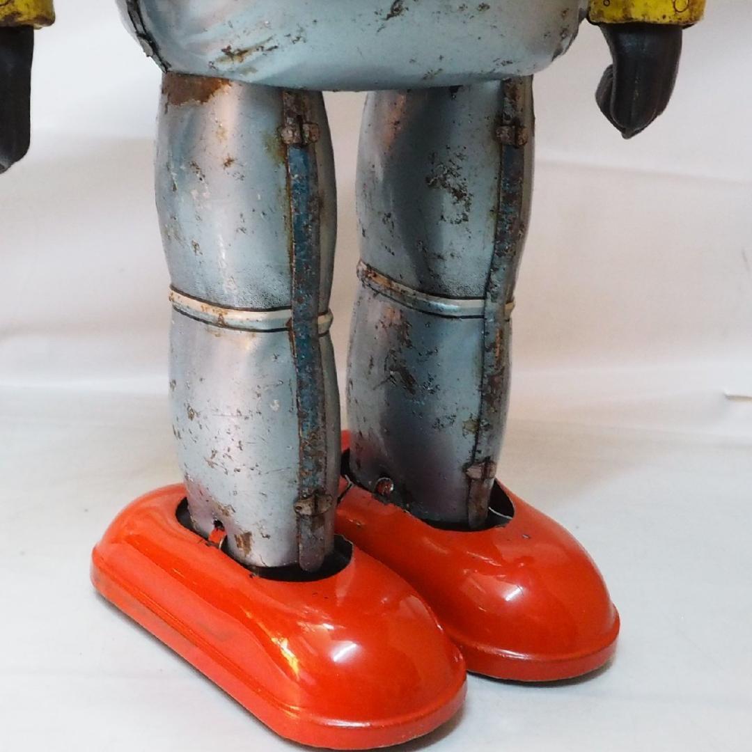 野村【鉄人28号 水色 サビ有 金具欠】当時物ブリキ ロボットTIN 箱は