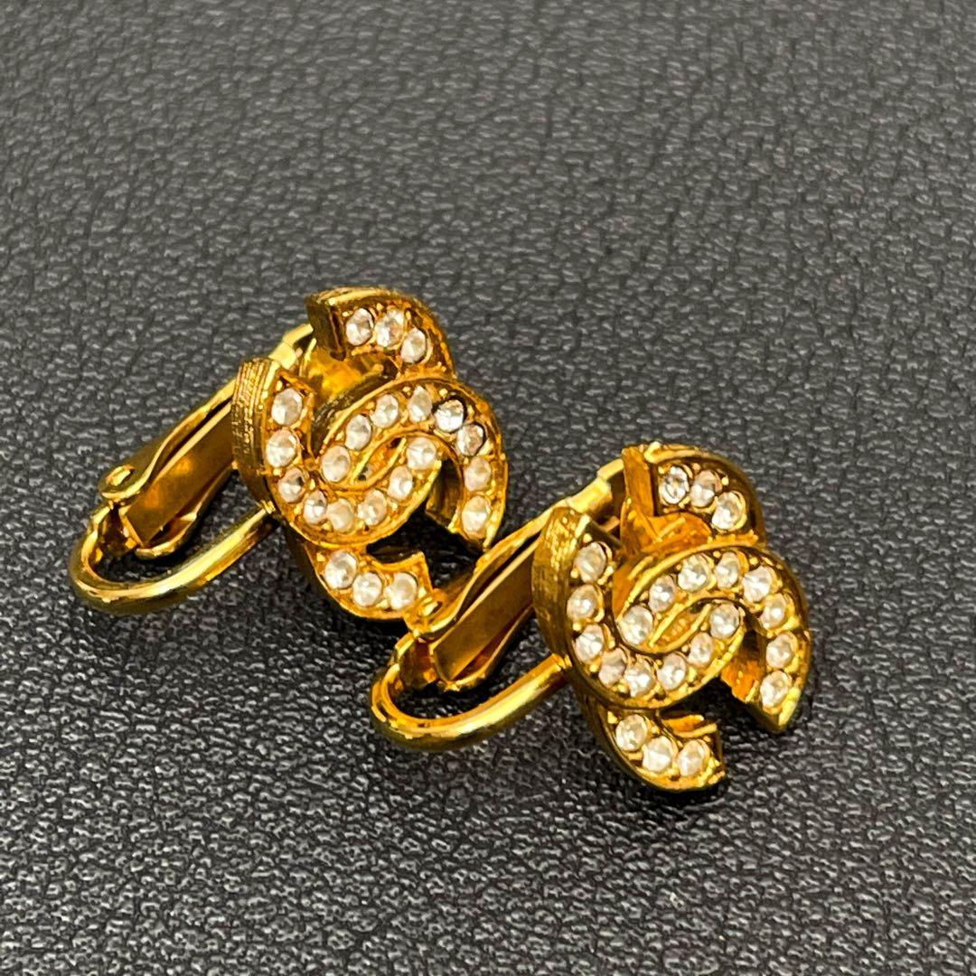 美品 シャネル ココマーク イヤリング 2092 ラインストーン ゴールド