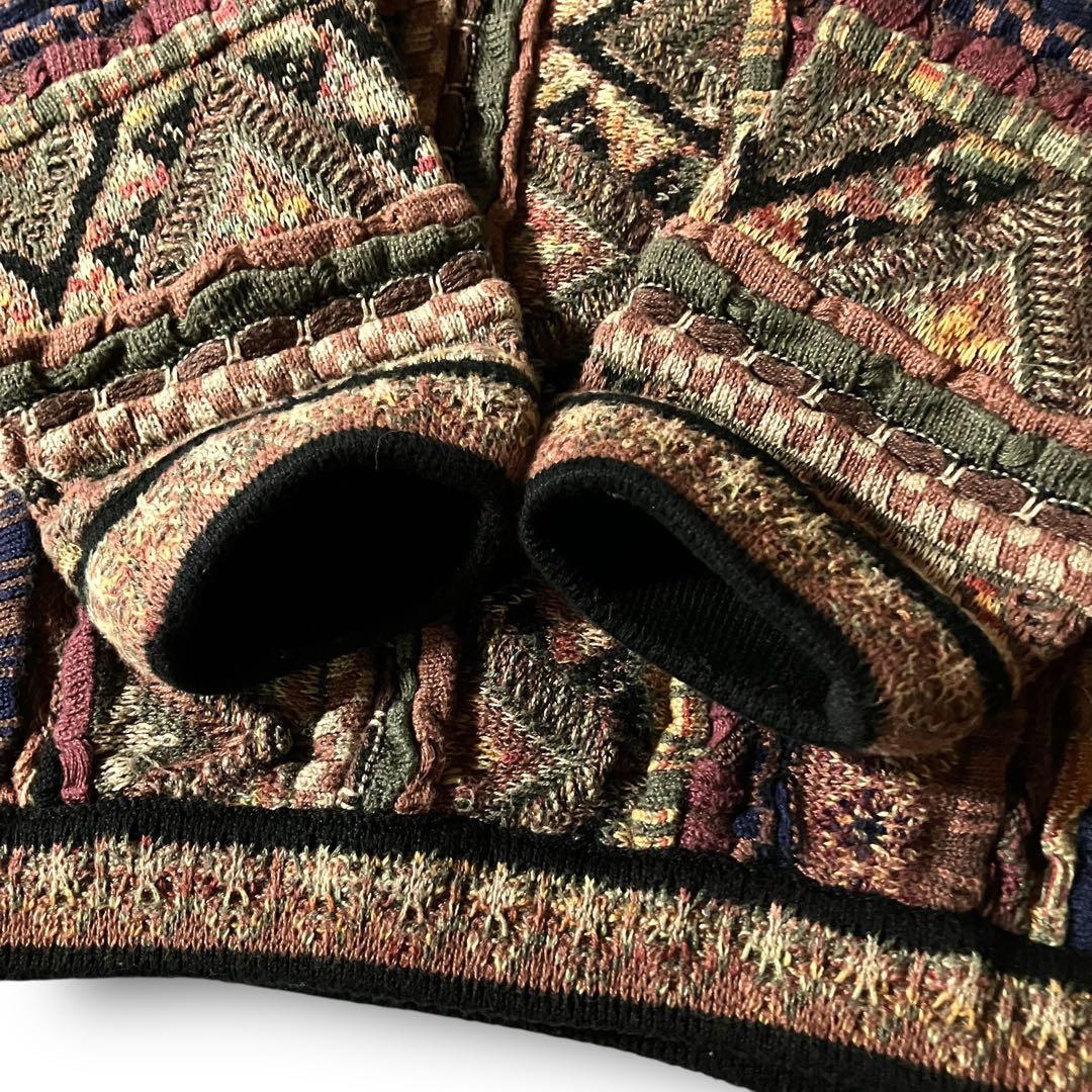 90s TUNDRAツンドラ幾何学模様3Dニット希少クージー調CBOYブラウンM