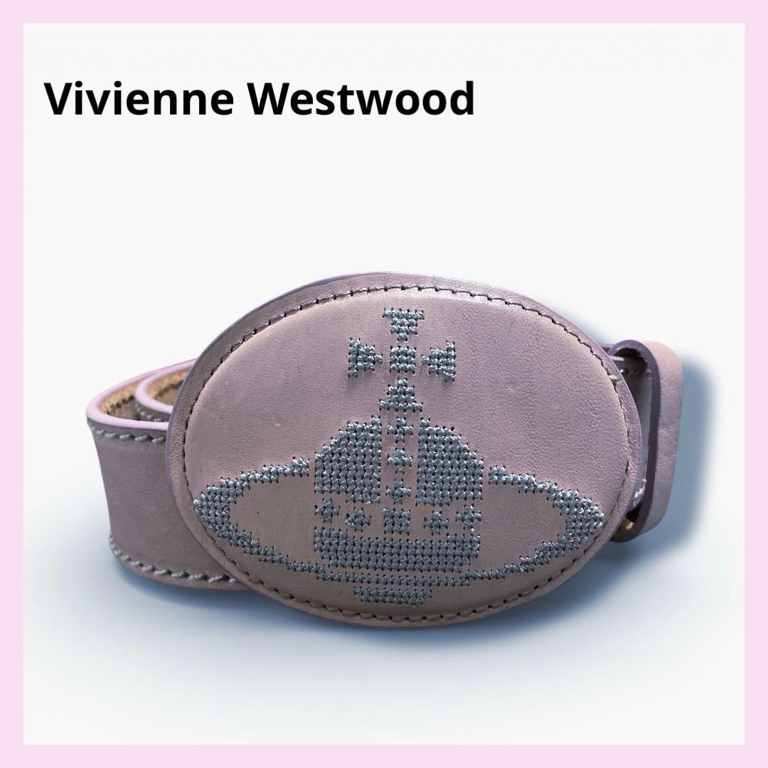 【美品】Vivienne Westwood 薄紫　薄ピンク　レザーベルト　刺繍 美品】Vivienne Westwood 薄紫 薄ピンク レザーベルト 刺繍 - メルカリ