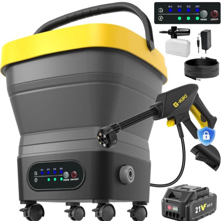 折りたたみ式 高圧洗浄機 コードレス 充電式 タンク型 4段階水圧調整