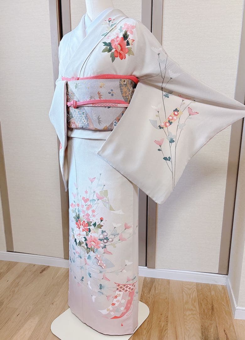 美品 訪問着 フルセット 裄68 友禅 卒業式 入学式 結婚式 袋帯 白 正絹