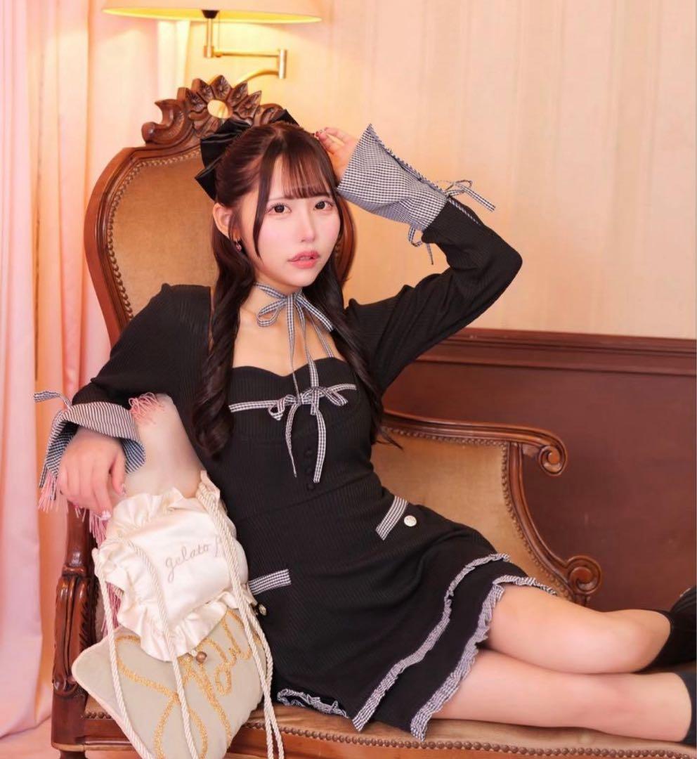 ReAmour リアムール 配色レイヤードワンピース ブラック