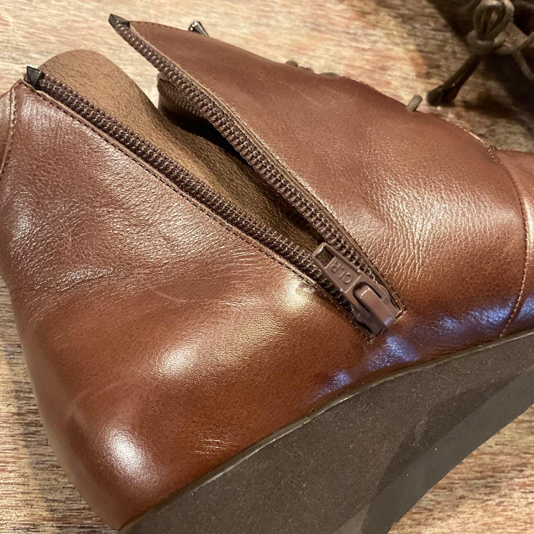 美品！アシックス ペダラ サイドジップ ブーツ 23.5cm 茶 ブラウン