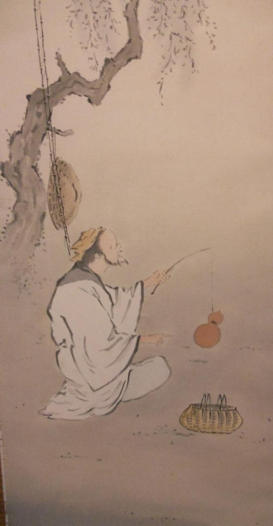 掛け軸 小出陽祐 『 漁想問答之図 』 二幅対 絹本 希少 茶道具 掛軸