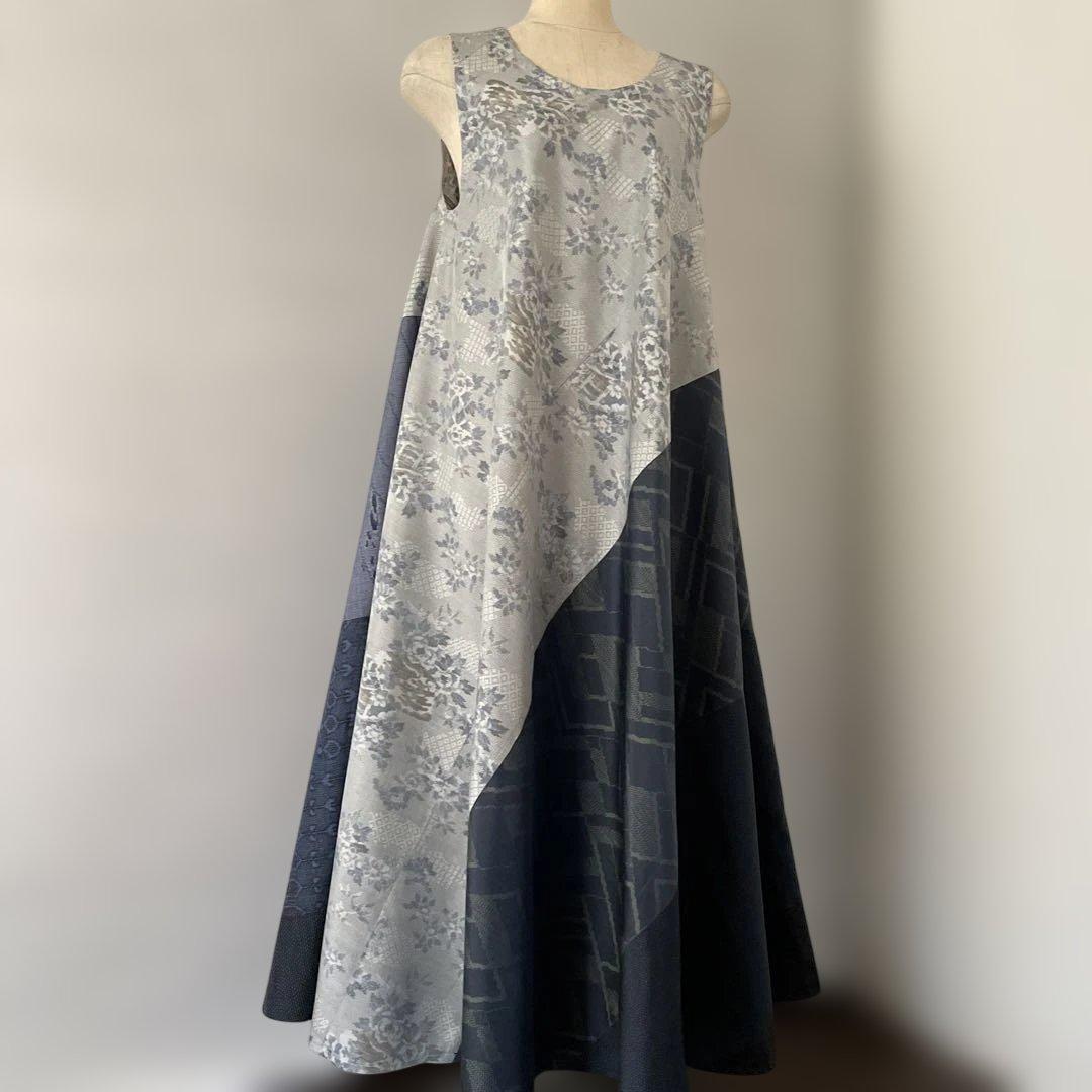 着物ワンピーステントラインマキシ丈《17》大島紬(証紙付きや7マルキ含む)等