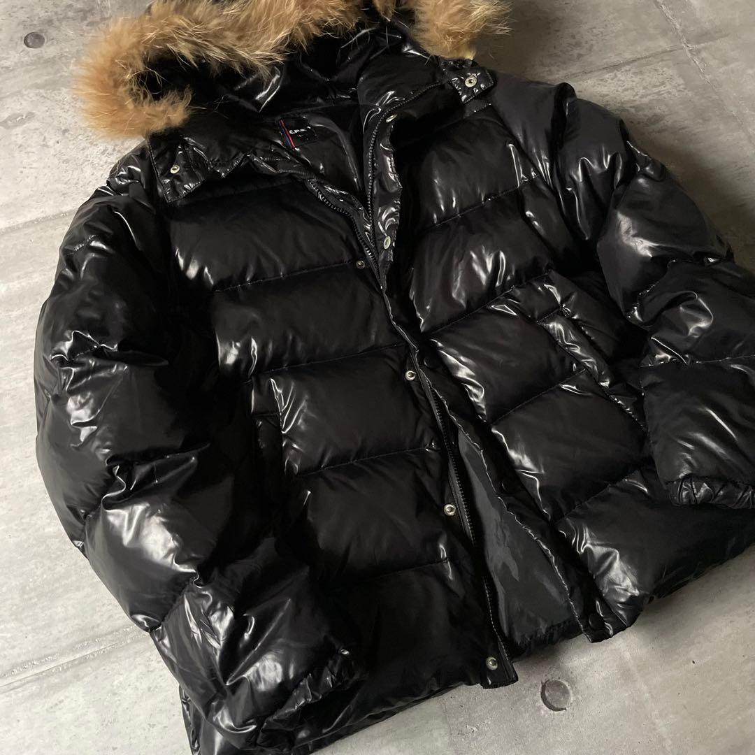 y2k ファー付き ダウンジャケット 平成ギャル男 光沢 ダブルジップ