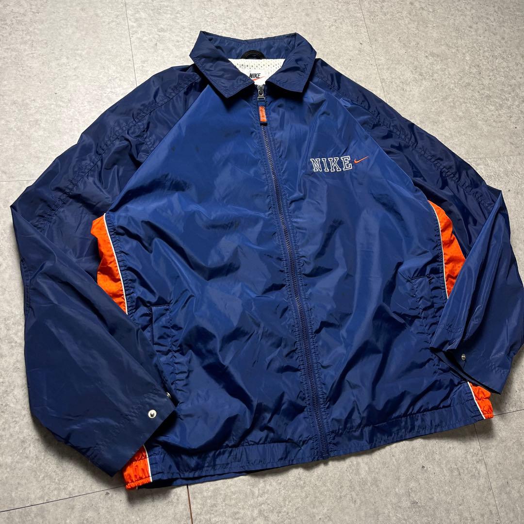 90s NIKE ナイロンジャケット ネイビー オレンジ 刺繍ロゴ