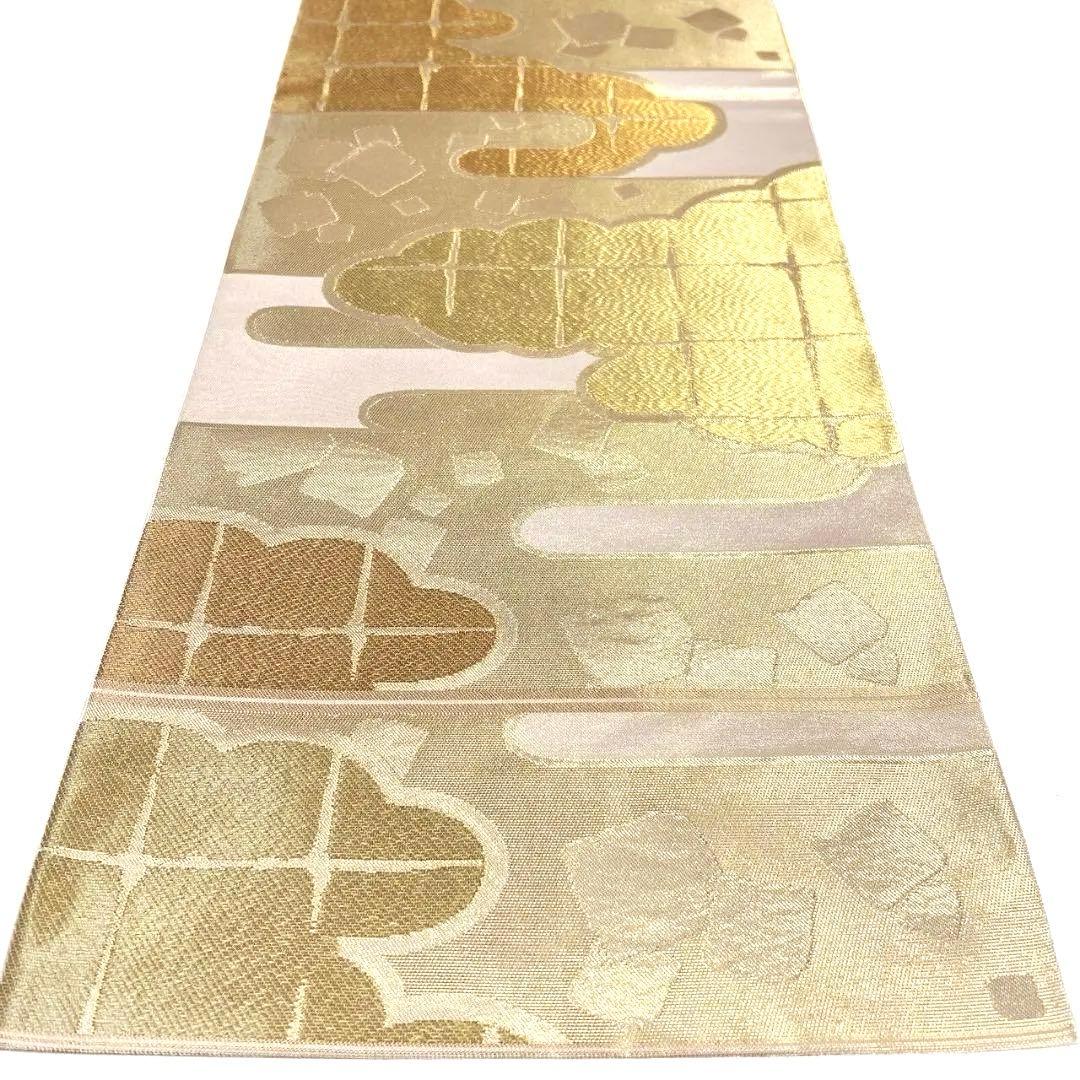 袋帯川島織物雲模様ヱ霞色紙模様金糸着物084a p