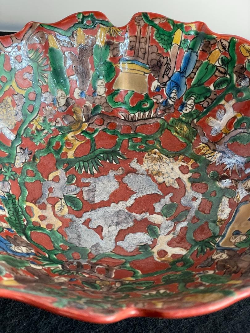 青木木米 赤絵菓子鉢 京焼 共箱 鉢 百寿老人紋 金彩 旧家