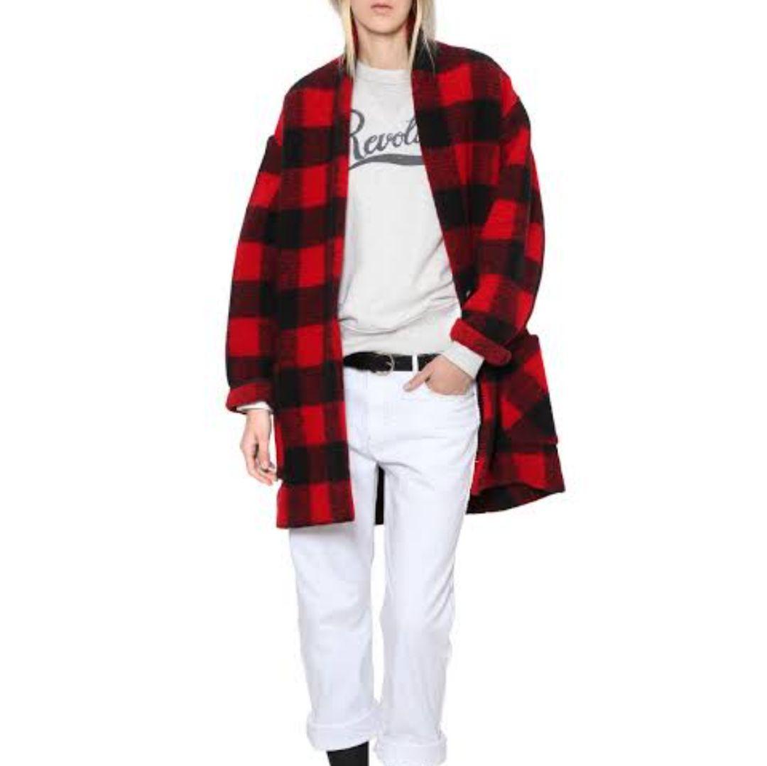 イザベルマラン エトワール ウール混 レッドチェック ニットコート 34