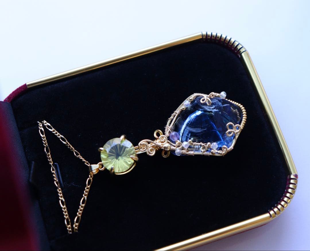 アースシャーマンアンダラクリスタル×レモンクォーツのワイヤージュエリーネックレス アースシャーマンアンダラクリスタル×レモンクォーツのワイヤー