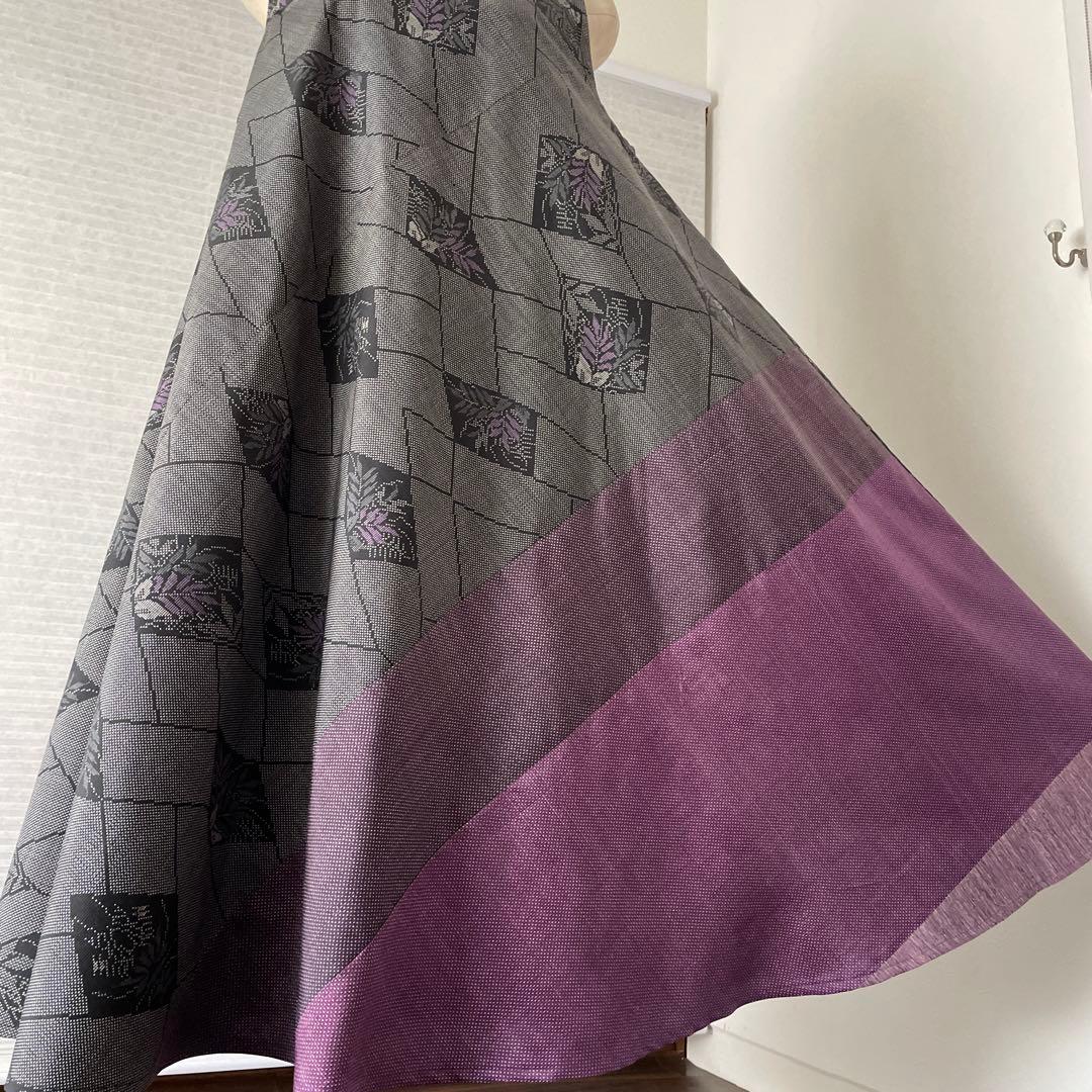 着物ワンピーステントラインロング丈《30》大島紬＆紬Lサイズくらい