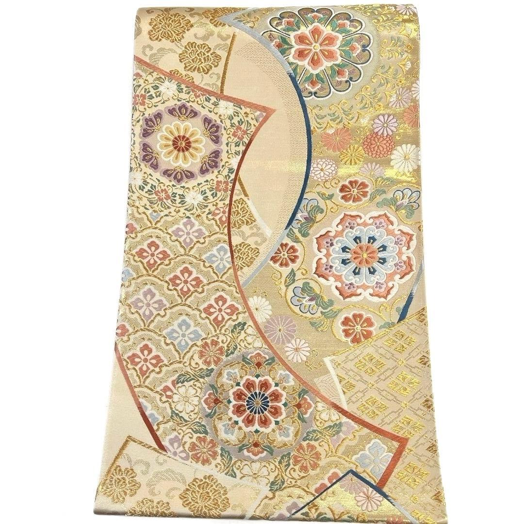 袋帯 華紋 菊花 雪輪青海波 花菱 唐花 金糸 着物 082a u - メルカリ