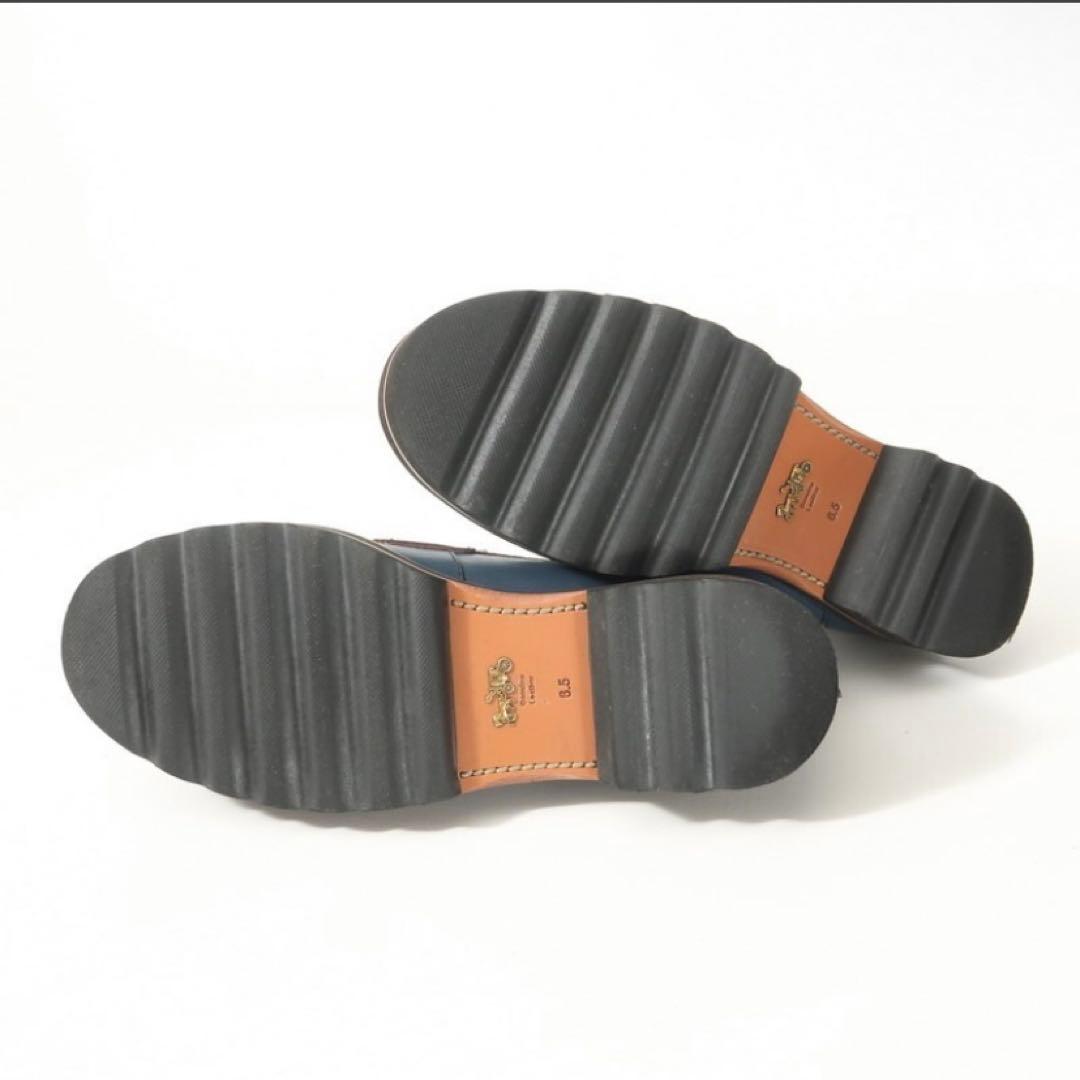 【美品】コーチ レザー 厚底ローファー 23.5cm フラワーモチーフ