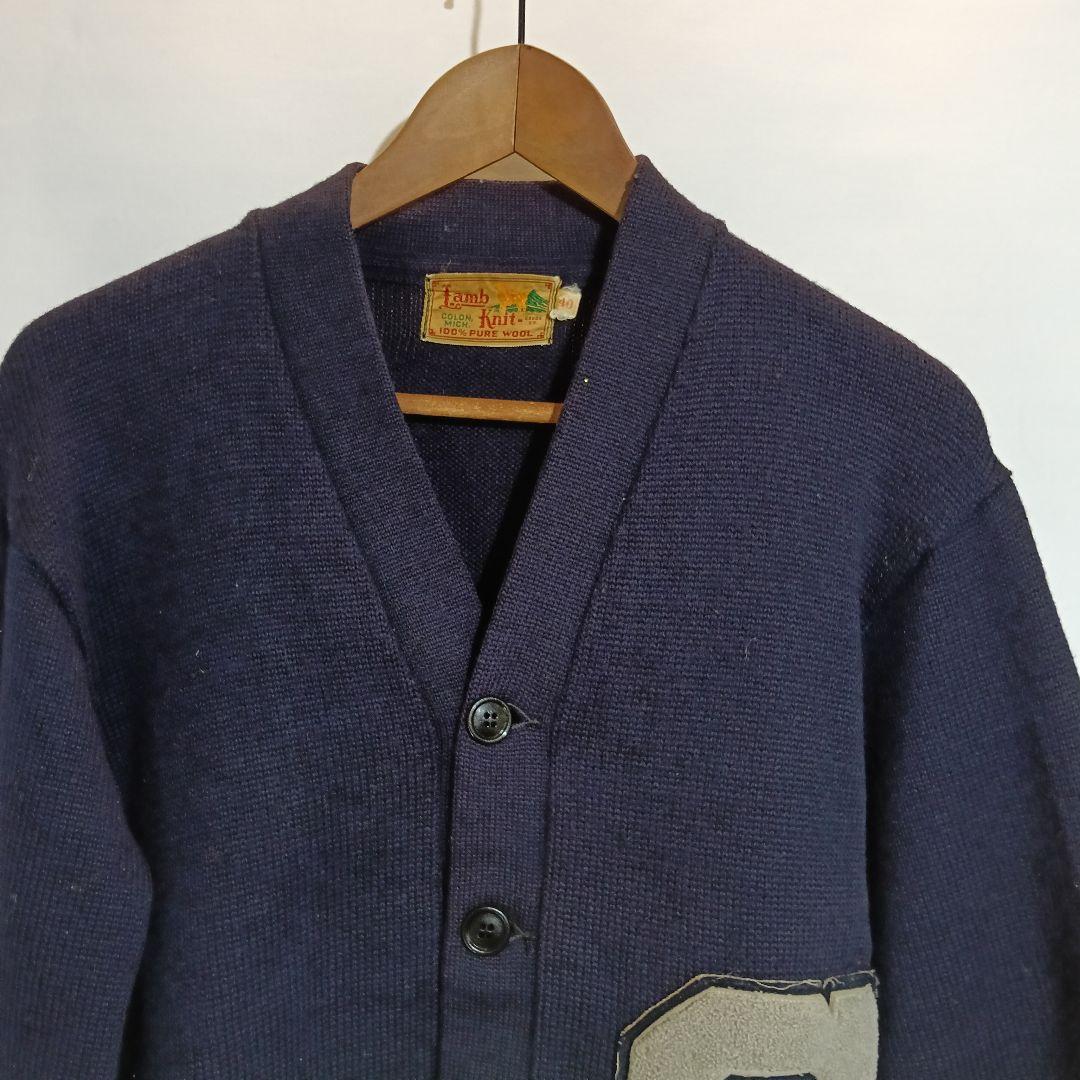 50s ビンテージレタードカーディガン ネイビー L - メルカリ