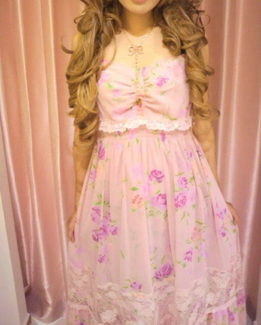 ジーザスディアマンテ シシリアマキシワンピ 新ぼかし薔薇柄ピンク 38