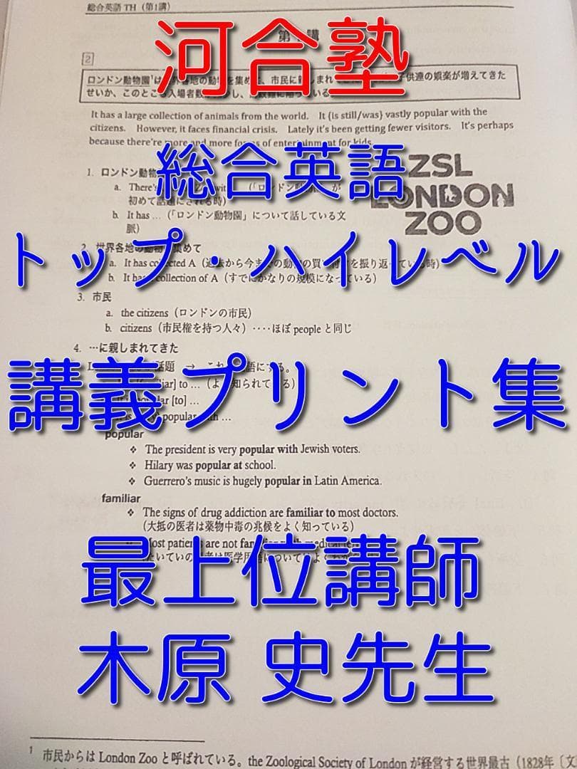 河合塾の木原史先生による総合英語トップ・ハイ講義プリント集のセット