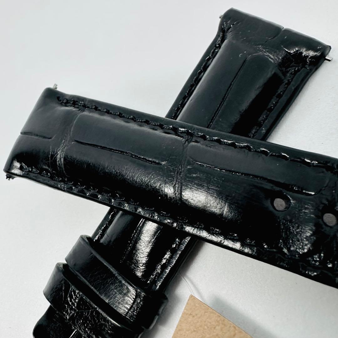 7010#21mm-18mmブラック☆本物クロコダイルレザーベルト☆スイス製