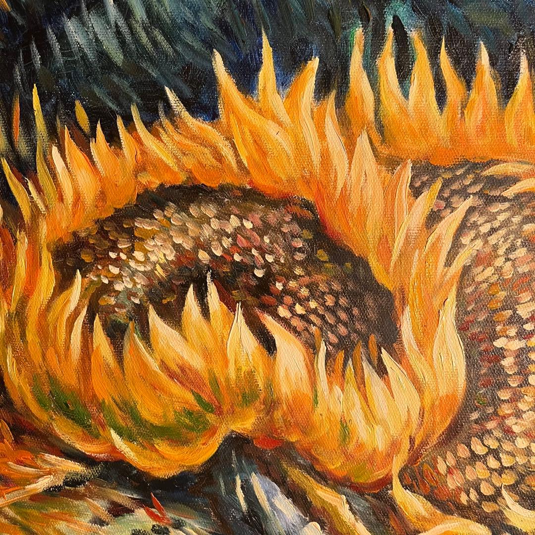 ☆秀作☆ 手描き油絵 ゴッホ 4本の切ったひまわり 絵画 インテリア 油彩画