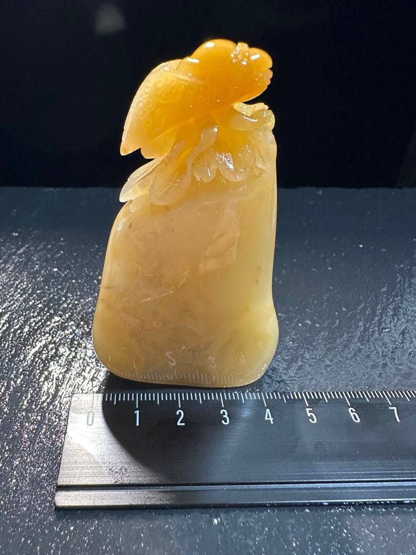 22ラオス石金魚桃花凍石美材篆刻高級印材落款書道雅号展示会箱付き-神