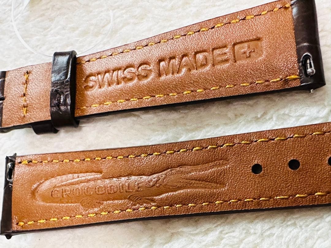 2011#19mm-16mmダークブラウン☆本物クロコダイルベルト☆スイス製