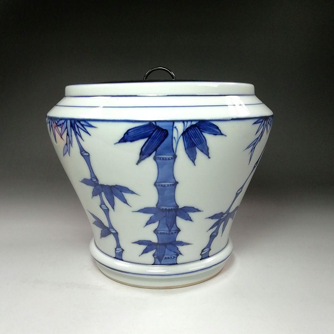 S804 水指 『染付 竹繪 水指』『平安 静山造』 共箱 茶道具 - メルカリ