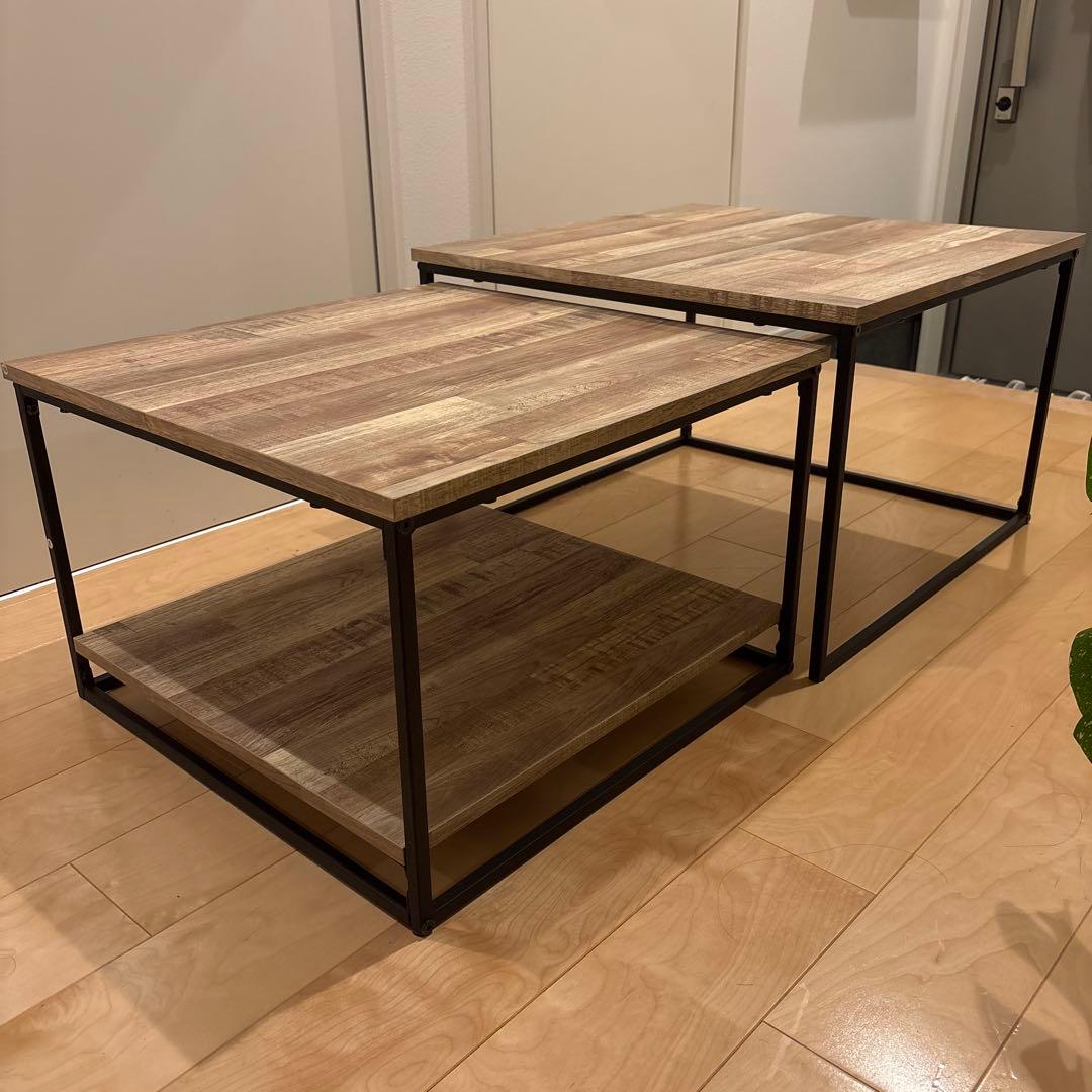 LOWYA ネストテーブル FJナチュラル／ブラック ローテーブル 2個セット