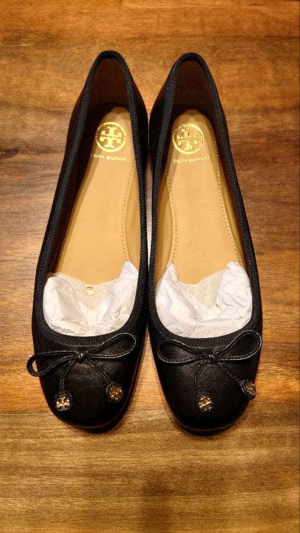 トリーバーチ フラットシューズ リボン ブラック 24.5cm