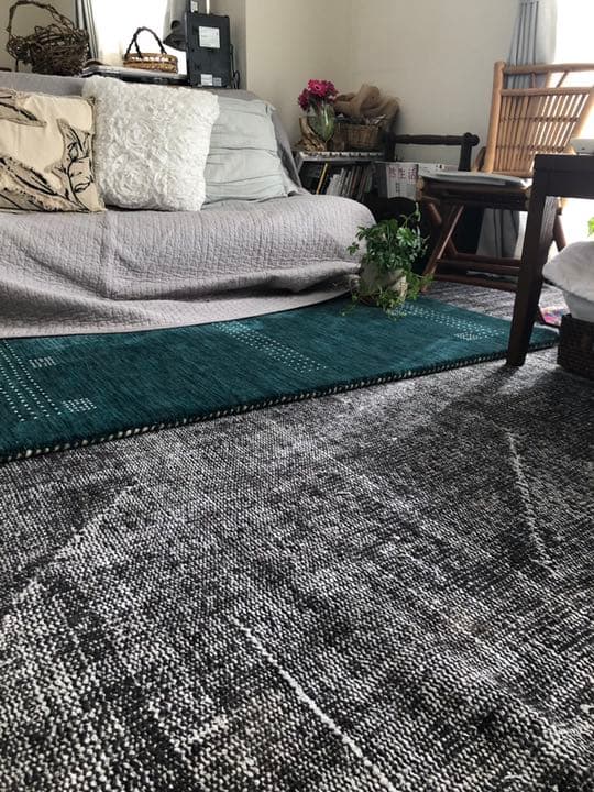 1970年代ビンテージトルコラグ グレー トルコヴィンテージラグ 207×104 グレー ブラック チョコ オーバーダイ