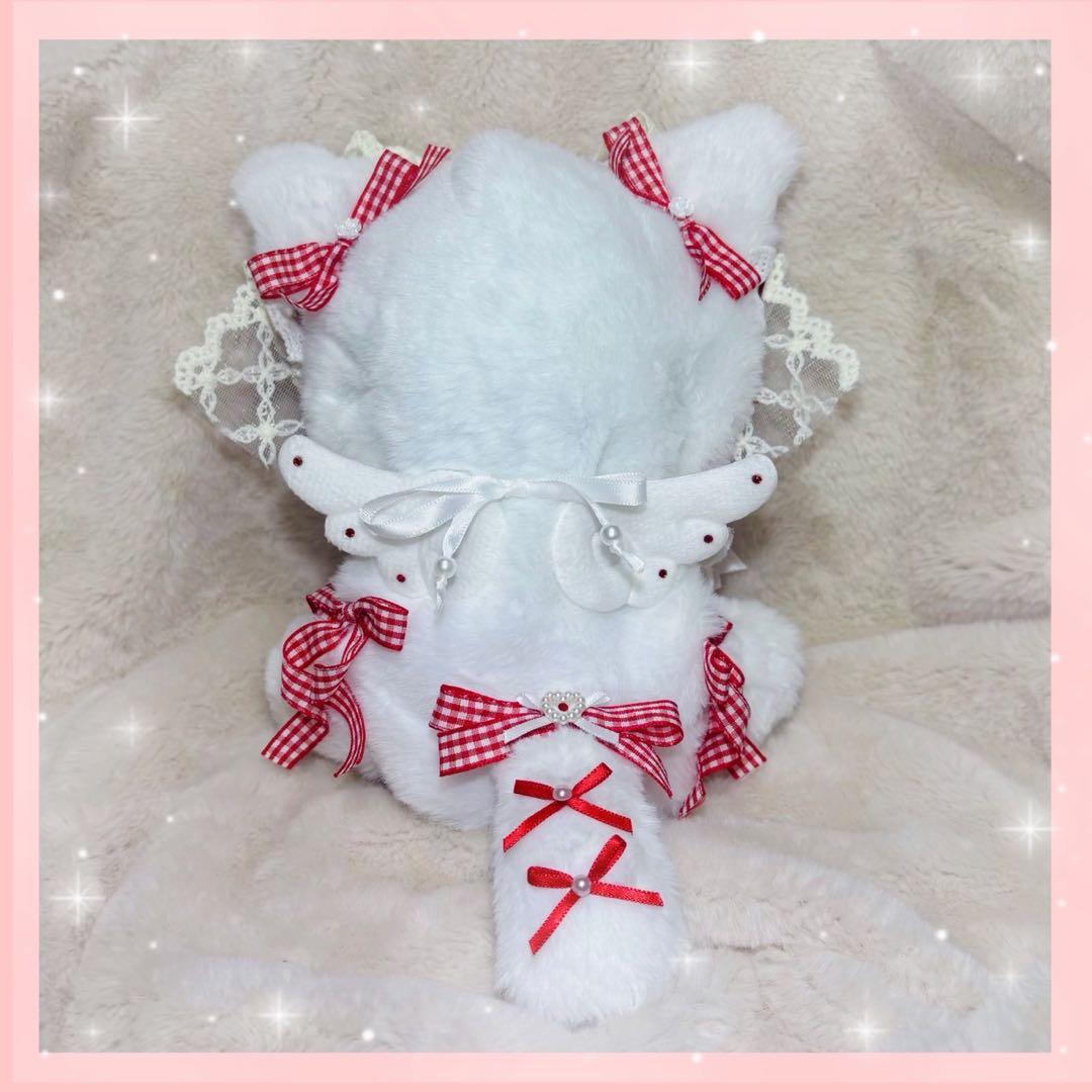 15cm〜16cm おすわり 着ぐるみ ねこ ぬい服 赤 チェック ノイミー