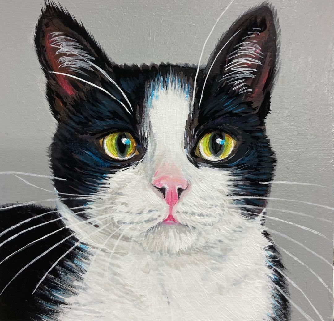 猫の絵 アクリル画no.53 ハチワレ猫 ミニ絵画 - メルカリ
