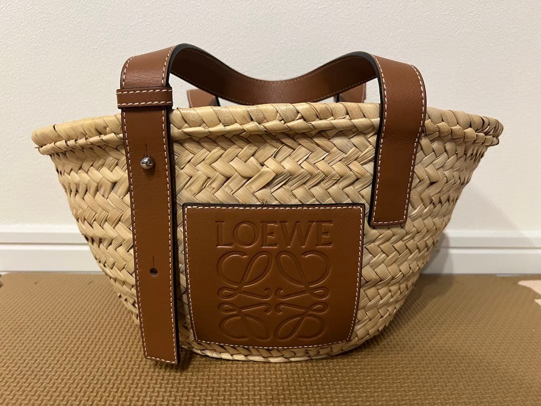 【LOEWE】ロエベ　カゴバッグ　スモール ナチュラル×ブラウン 保存袋付き LOEWE（ロエベ） かごバッグ スモール ヤシの葉 × レザー ナチュラル