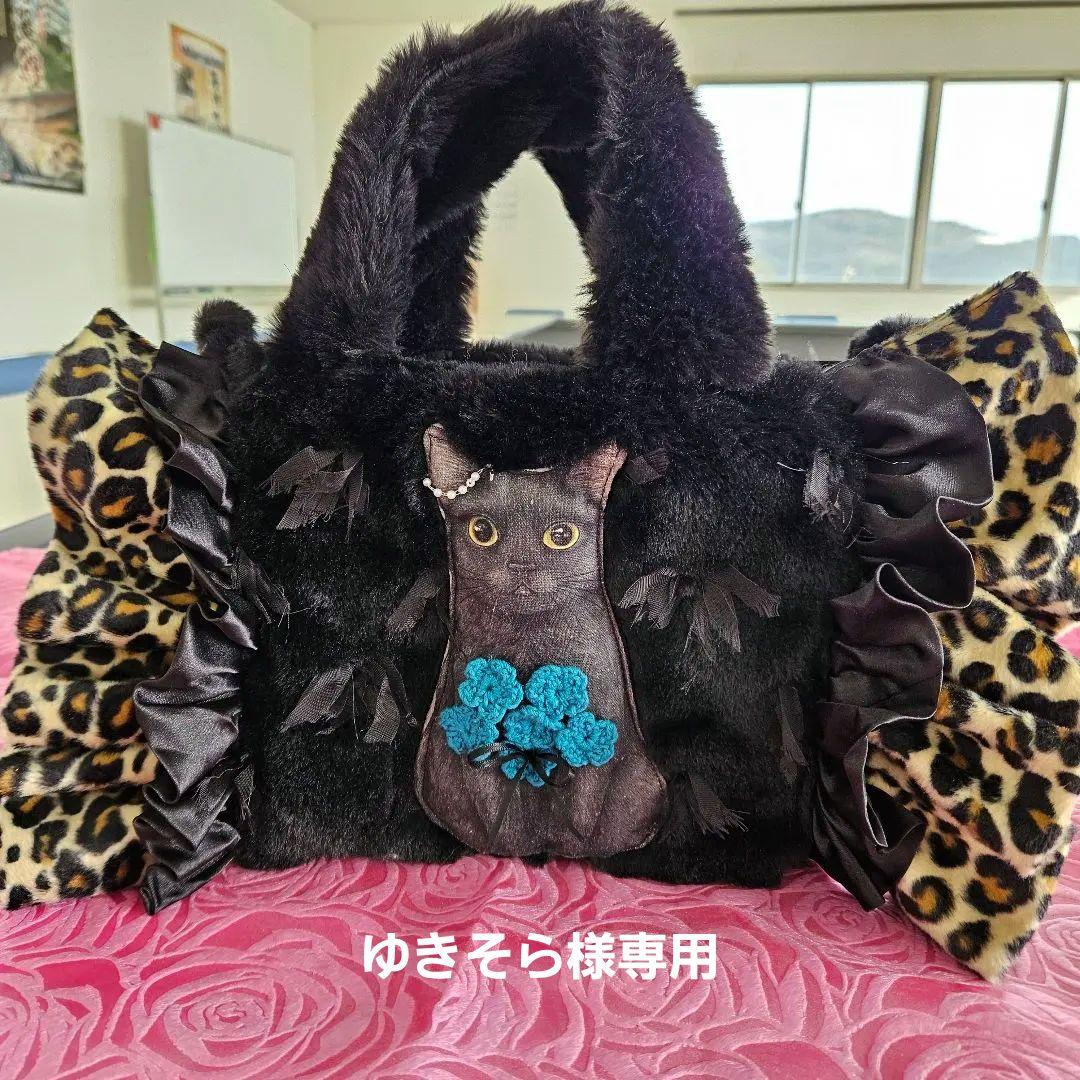 Wフリル&ブルーのお花が可愛い❤黒猫ちゃんトートバッグ。コヤンイサム