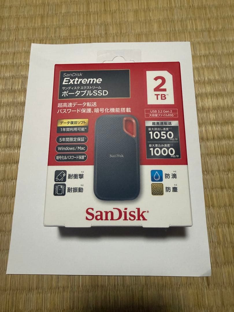 サンディスク　外付けSSD エクストリーム V2 2TB 　新品、未開封品！ SanDisk（サンディスク） 外付けSSD USB-C+USB-A接続 エクストリーム