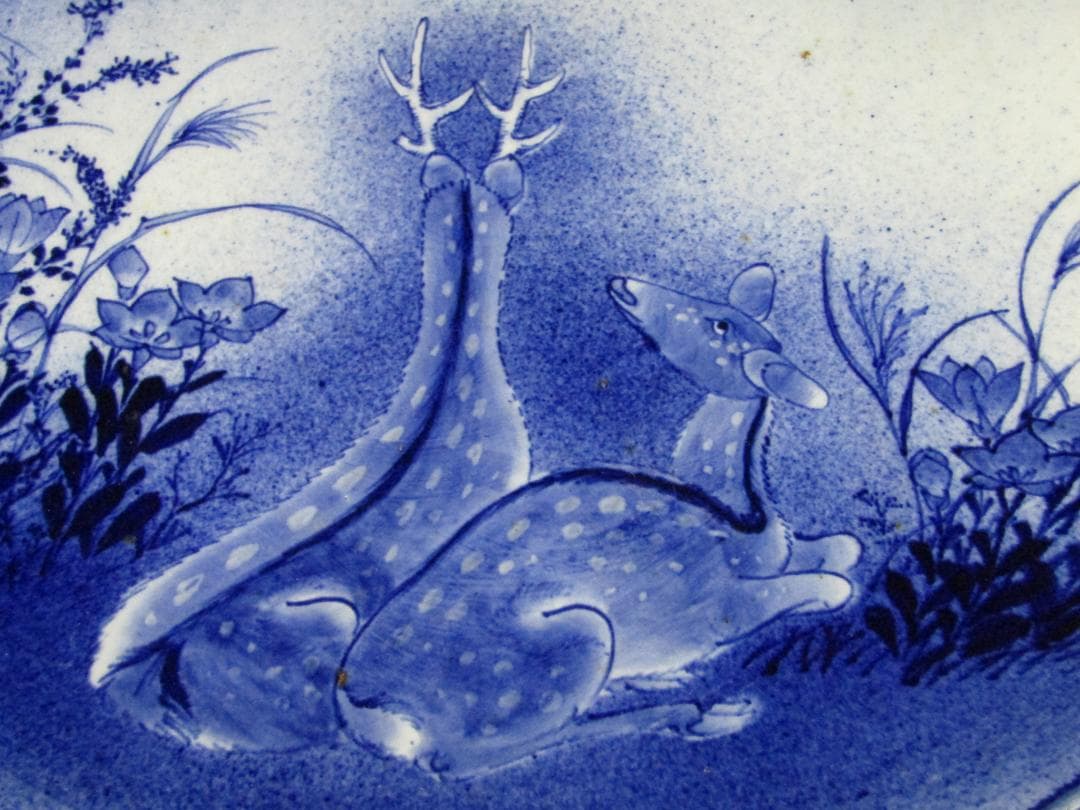珍品！【染付吹き墨 月見の鹿図 一尺五寸皿】伊万里 - メルカリ